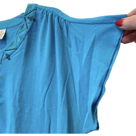 Real Comfort Womens Bundle 2 Tees Kelly Green Turq Cap sleeves XL Embroidery NEW - Picture 6 of 10